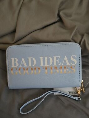 Light Blue 'Bad Ideas Good Times' Wristlet Clutch